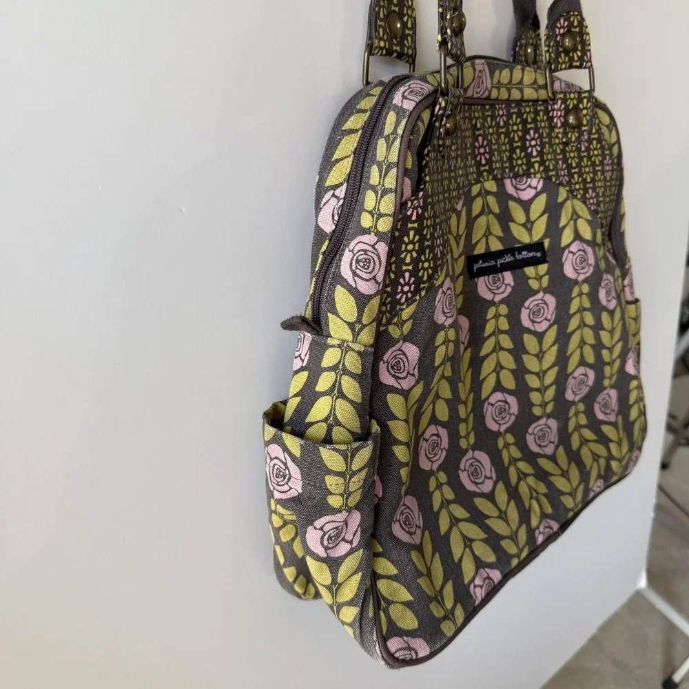 Petunia Pickle Bottom Diaper Bag Floral Convert Backpack Tote Baby Green Pink